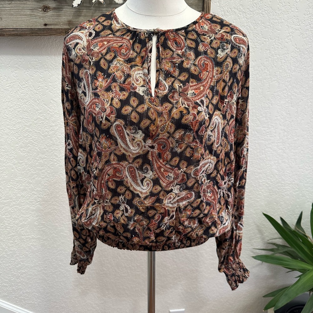 Evereve Roan + Ryan Multicolor Paisley Blouse ladies‎ size L NWT